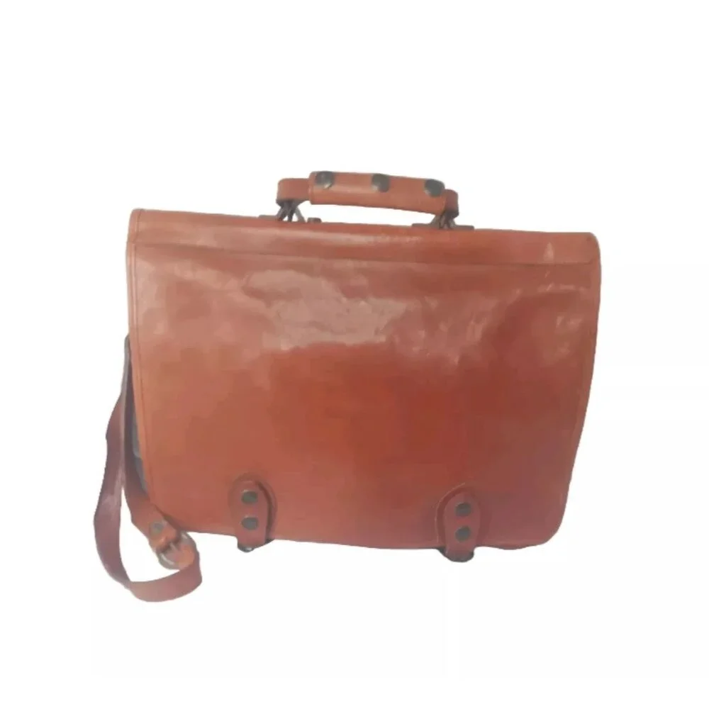 Vintage Handcrafted Leather Messenger Bag Cognac Brown ~Patina Present
